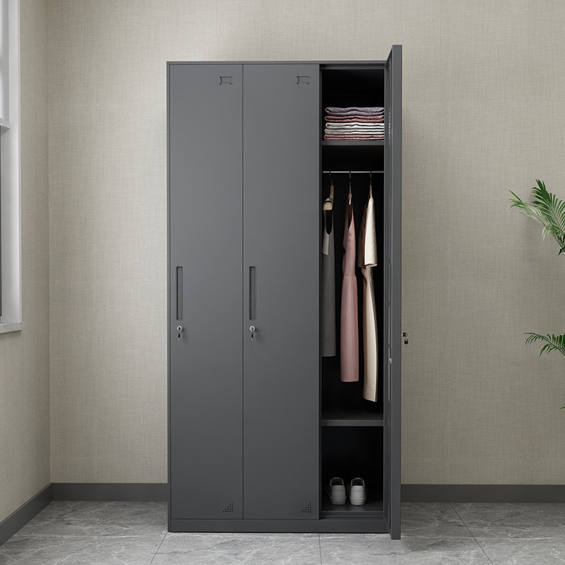 三门更衣柜员工储物柜挂衣柜铁皮柜存包柜学校工厂办公衣柜收纳柜