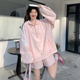 粉色减龄连帽防晒衣套装女2025春夏新款小个子休闲短裤卫衣两件套