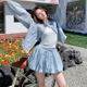 蓝色韩版时尚甜酷风套装裙女2025春夏新款防晒外套半身短裙两件套