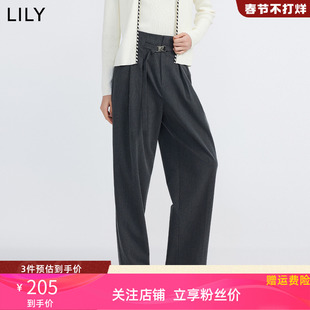 LILY2024春新款女装都市时尚通勤款显瘦高腰垂坠感腰带西装休闲裤