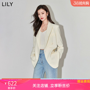 LILY2024春新款女装复古老钱风双排扣职业通勤款时尚休闲西装外套