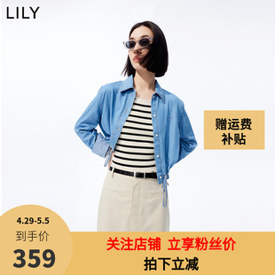 【高品质天丝牛仔】LILY2023夏新款女装凉感双重防晒短款牛仔衬衫