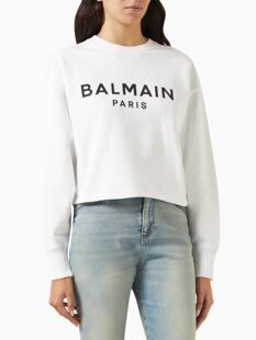 Balmain 女士logo印花短款卫衣白色长袖套头衫 正品代购 F1JO065