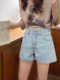 新款代嘉儿1503夏季薄款牛仔短裤女阔腿裤高腰显瘦浅蓝色A字热裤