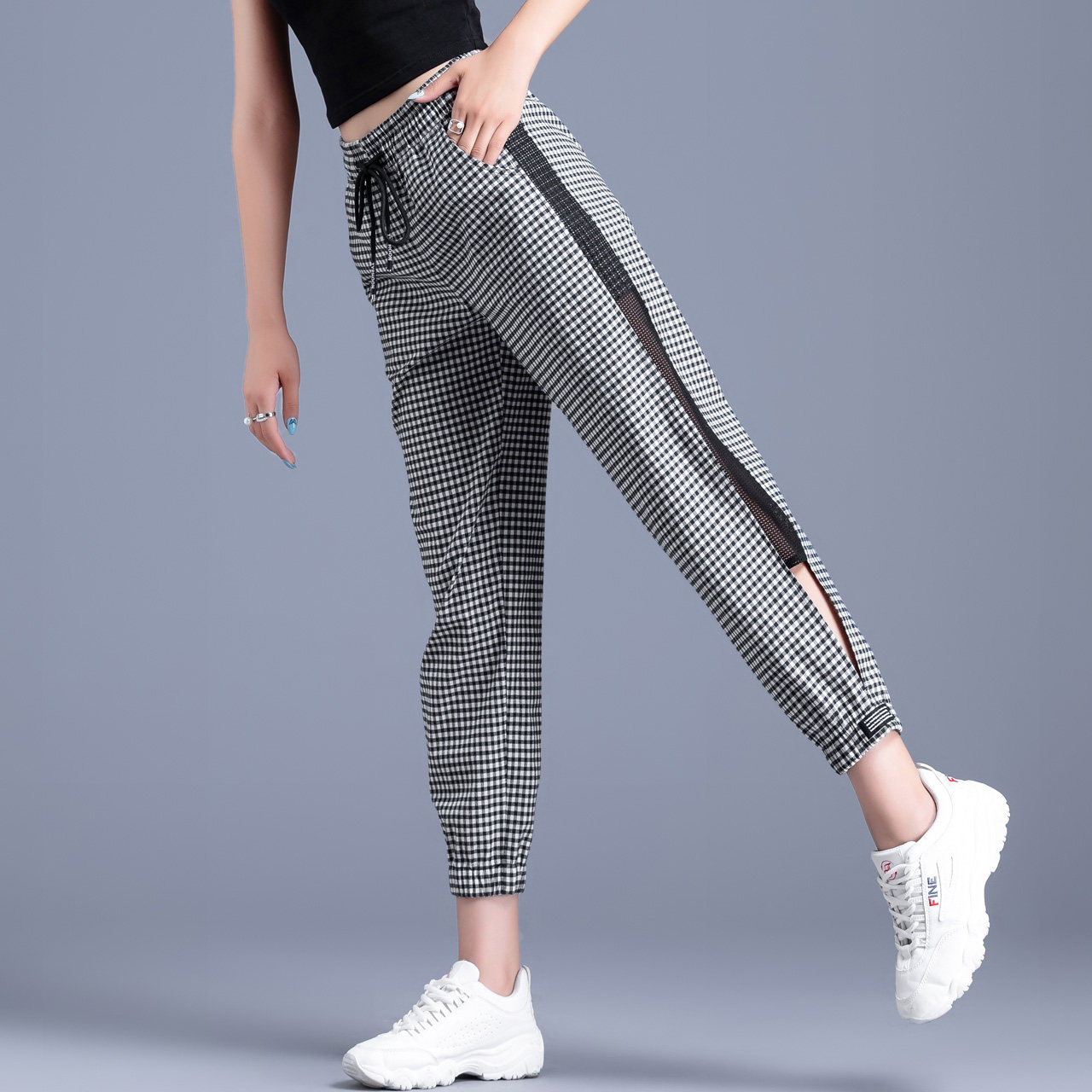 超薄冰丝裤女夏季薄款女裤网纱裤子女士灯笼裤九分女式休闲运动裤