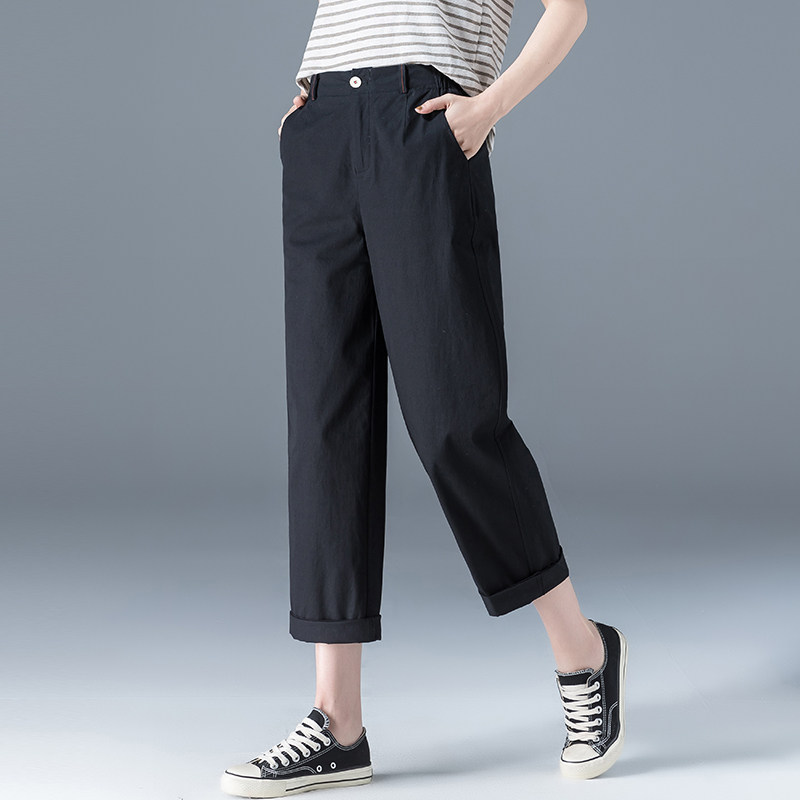 白色休闲裤女夏季薄款大码女裤2021新款裤子女夏萝卜哈伦裤九分裤