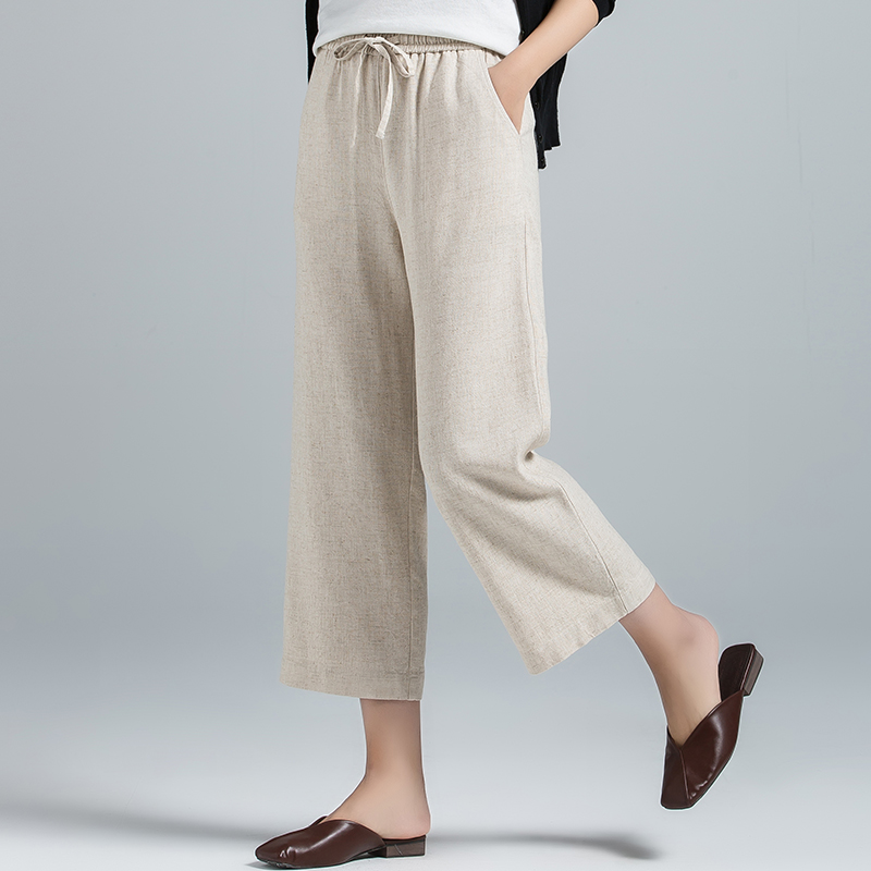女士精品休闲裤更新时间:2022年03月24日八分棉麻阔腿裤女夏季薄款