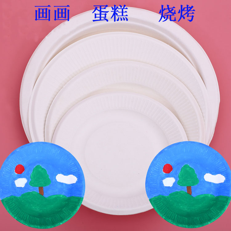 白色纸盘子纸碟儿童绘画画涂鸦 一次性纸盘蛋糕盘幼儿园手工材料