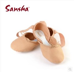 法国Sansha三沙芭蕾练功鞋/弹力帆布 进口烤焦皮两底软鞋/FR21C