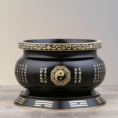 纯铜道家八卦炉太极香炉纯铜香炉烤黑家居供奉铜炉烤香三清炉包邮