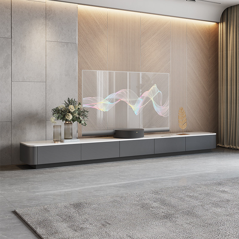 北欧极简岩板地台柜现代轻奢客厅3米电视柜茶几组合家用灰色3.6米
