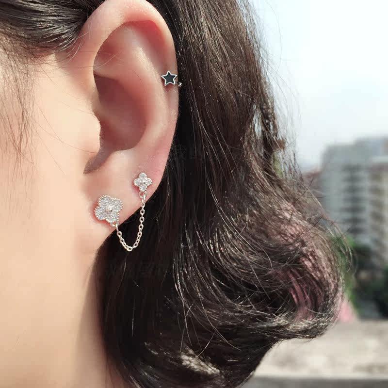 连环耳线_耳环三个耳洞多耳洞一体式耳钉两个耳骨上下线连体多耳链