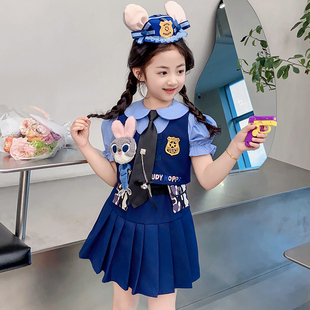 英国next kiss女童迪士尼cos服jk裙套装小女孩兔子警官衣服三件套