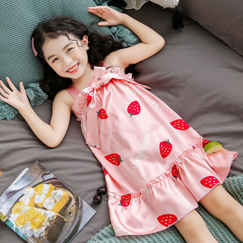 儿童睡裙女夏季冰丝女童吊带薄款睡衣裙夏天小女孩睡衣中大童公主