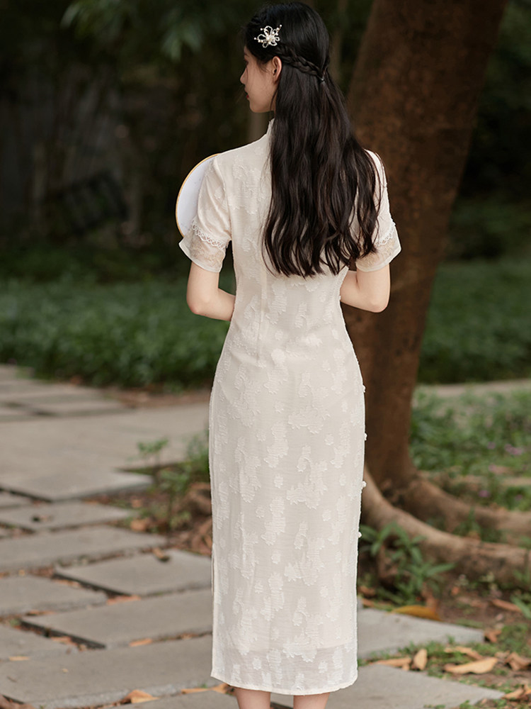 提花日常开襟夏季小姐新款改良版法2022全连衣裙少女古大立领旗袍