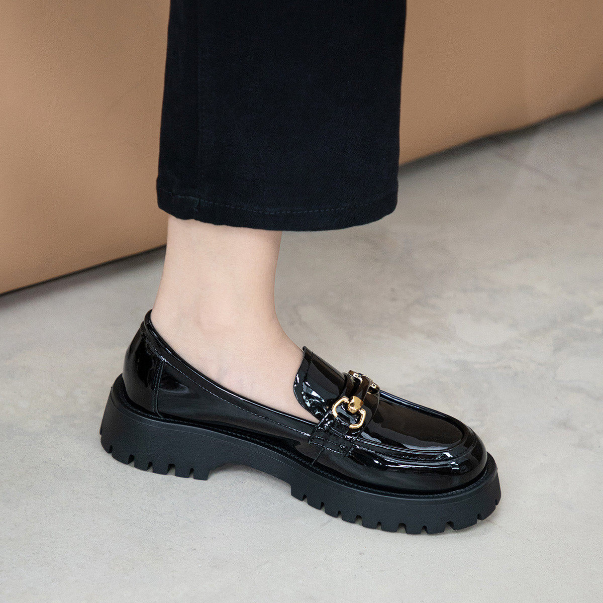 2021秋季新款厚底jk乐福鞋女学院英伦风小皮鞋漆皮单鞋