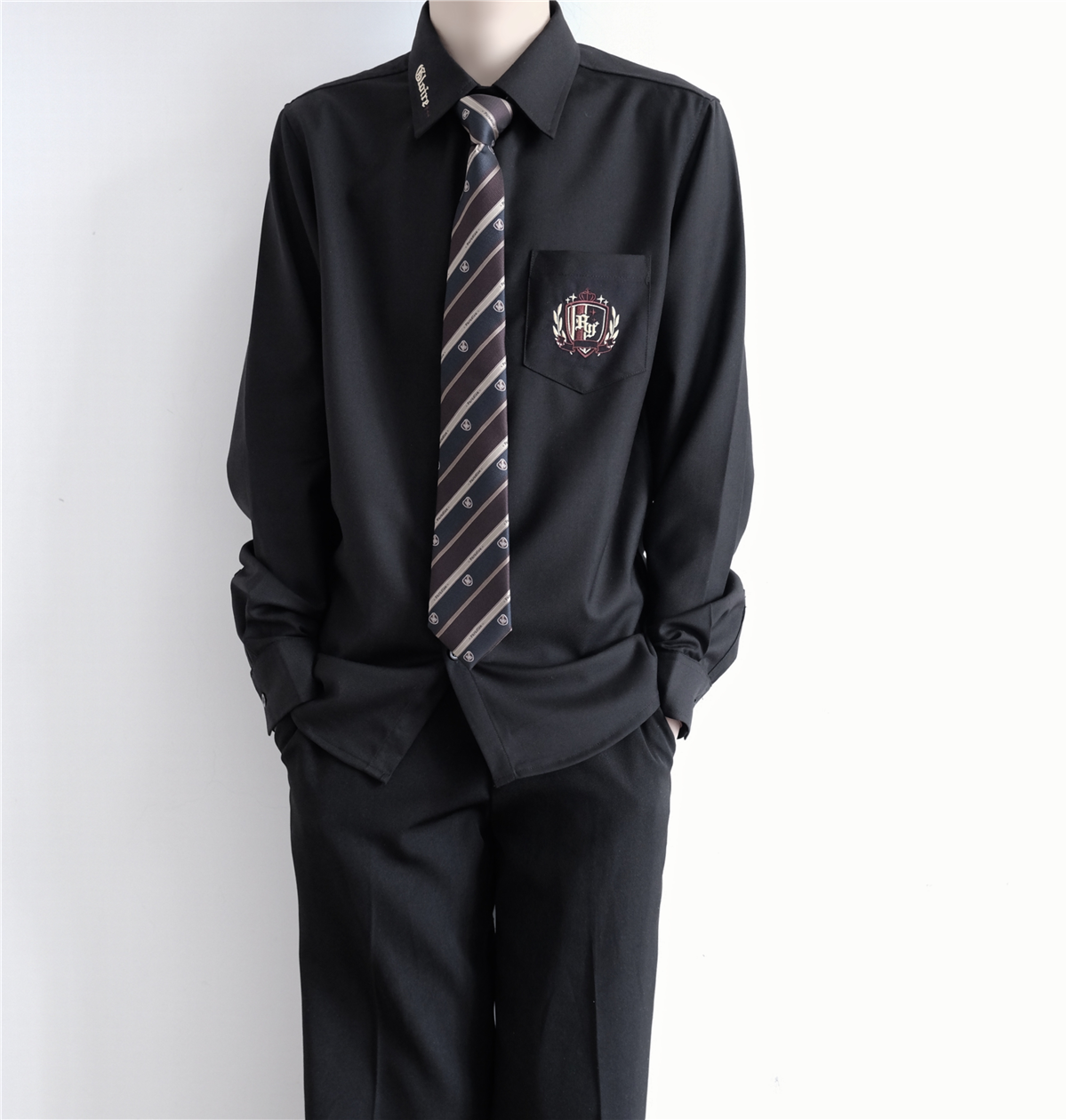 【刺篇】原创jk/dk制服正统日系黑白色刺绣长袖衬衫春秋上衣衬衣