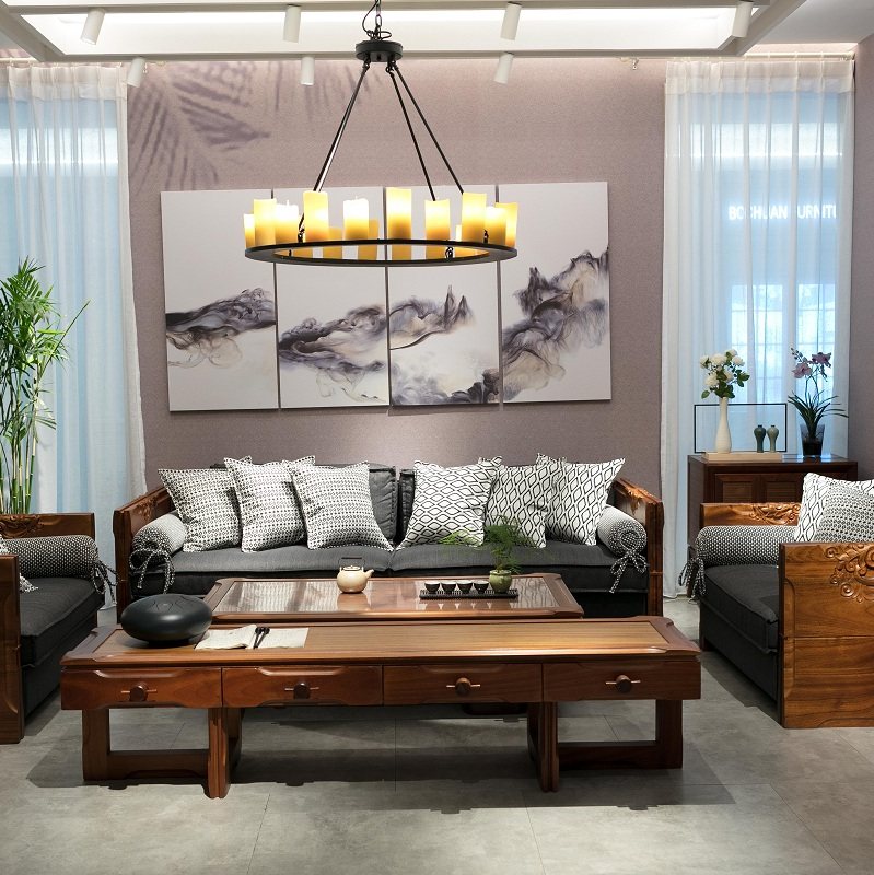 荣麟槟榔家具新中式实木框架沙发组合三四人位客厅轻奢组合沙发