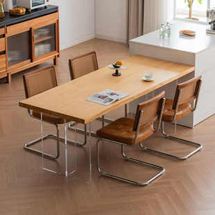 日式原木岛台餐桌亚克力悬浮桌实木大板桌家用办公桌长方形工作台