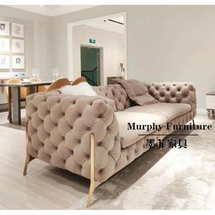 现代简约布艺沙发三人轻奢北欧科技布美式经典沙发客厅直排沙发