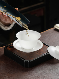 妙莲天香冰玉盖碗薄胎冰种玉瓷纯色白瓷高档茶杯单个泡茶茶碗带盖