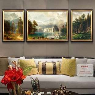 客厅装饰画现代组合欧式沙发背景墙挂画美式三联壁画风景山水油画