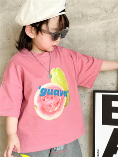 2024新款夏装韩版儿童短袖t恤日系男童粉色上衣小童体恤宝宝半袖