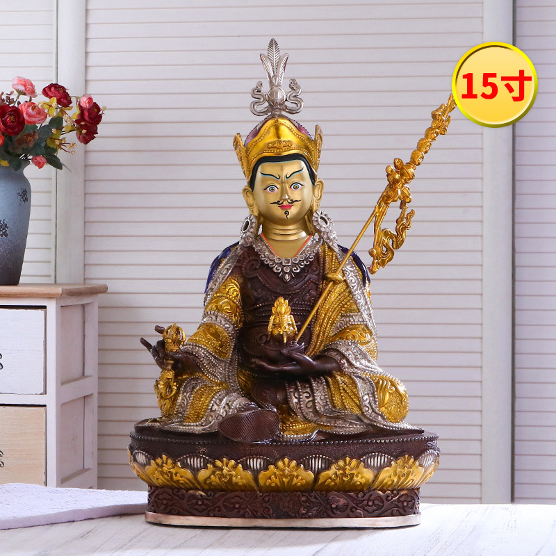 莲花生大士佛像15寸莲师佛像古色鎏金银莲花生大师佛像密宗莲蜀像