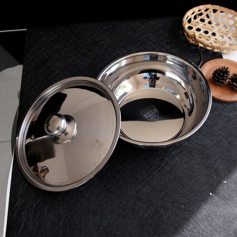 特价不锈钢盆带盖子_加厚食品级304不锈钢带盖汤盆平底盆带盖子盖盆