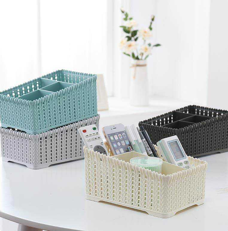 日本进口塑料收纳筐办公桌面杂物框整理篮收纳盒长方形零食小蓝子