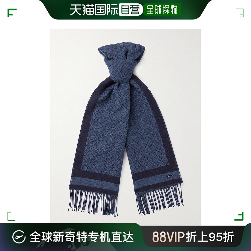 香港直邮潮奢 Loro Piana 诺悠翩雅 男士 流苏Logo提花羊绒围巾 F