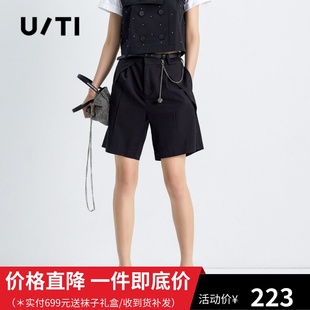 uti尤缇2022夏季新款 黑色酷飒风直筒短裤女休闲裤子UH202042A290