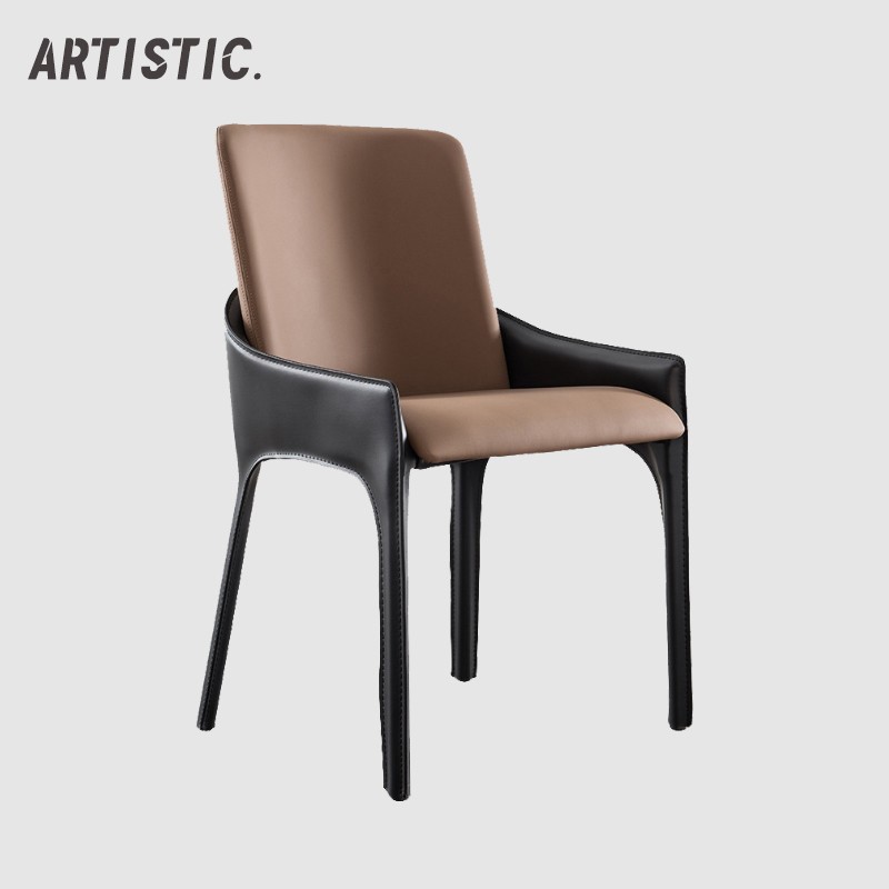 意式简约餐椅马鞍皮靠背凳子现代设计餐厅家用洽谈休闲椅轻奢椅子