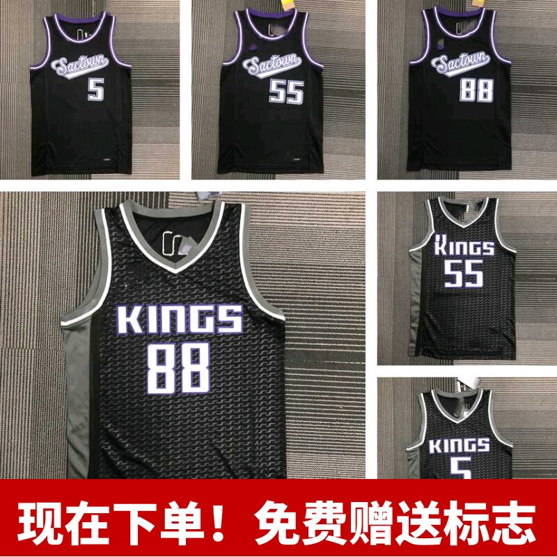 热压球衣背心篮球服国王队福克斯威廉姆斯凯塔黑色22赛季