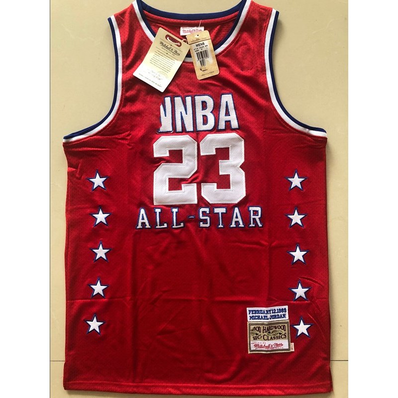 mn公牛23号1989年全明星红色全刺绣球衣篮球服运动服背心——nba球衣.
