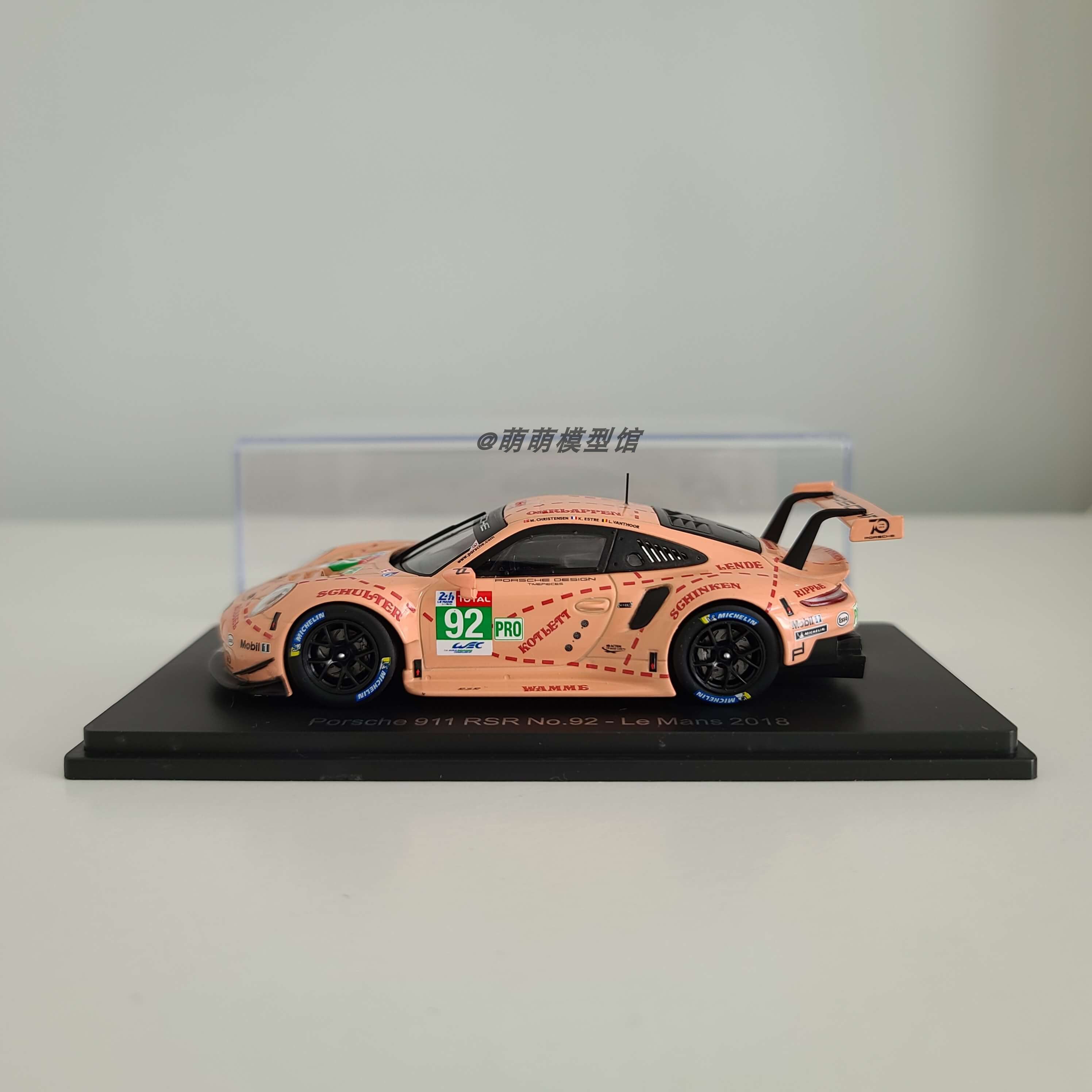 spark143保时捷porsche911rsr勒芒2018粉猪涂装合金车模