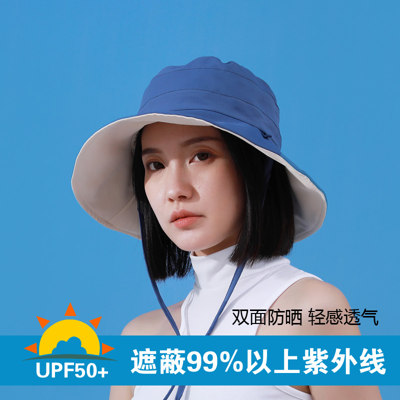 日系UV双面蓝防晒帽女夏季防紫外线