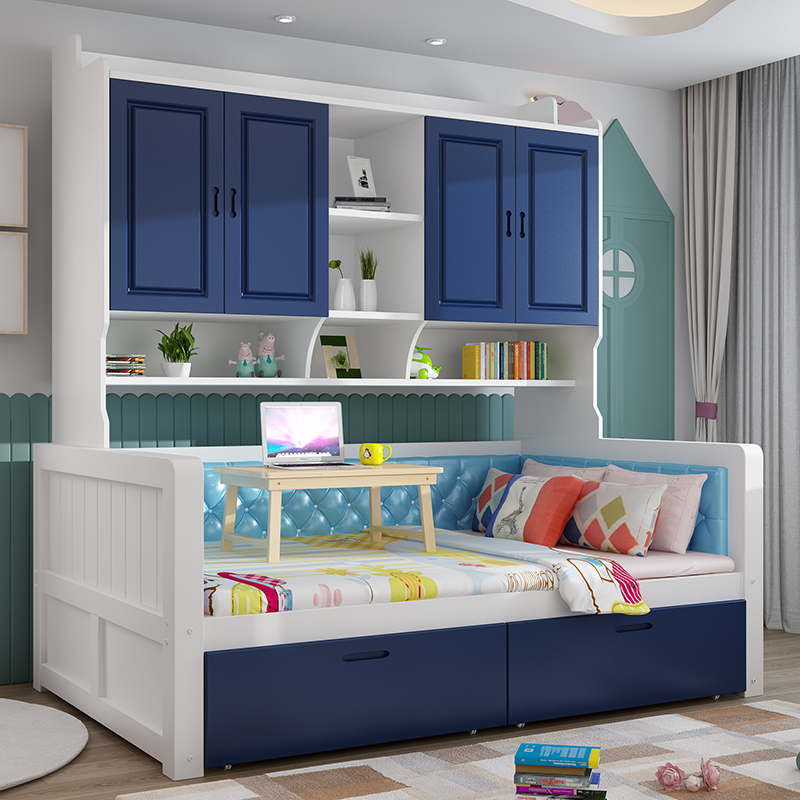 实木儿童床组合衣柜床单人床带软包 节省空间 多功能  收纳床箱