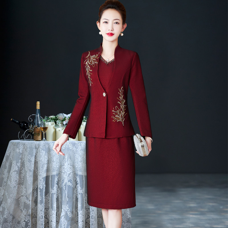 高端喜婆婆婚宴套装裙春季婚礼妈妈礼服中年时尚显瘦两件套连衣裙