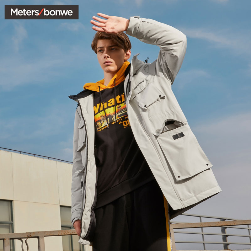 美邦羽绒服男长款_美特斯邦威newear美斯特邦威羽绒服男冬连帽中长款