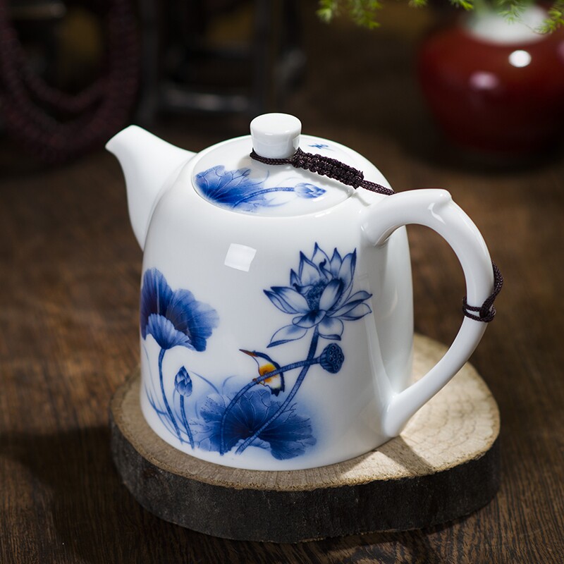 茶壶龙腾陶瓷单壶青花瓷山水功夫茶具金钟景德镇280ml茶壶