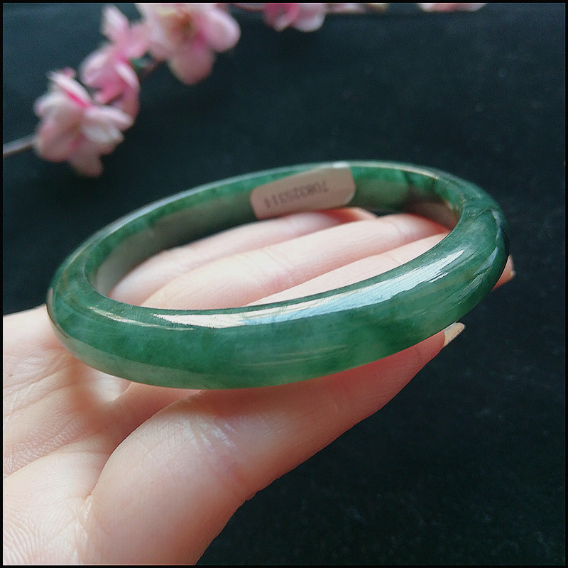 臻品天然缅甸a货翡翠手镯满绿冰种老矿油青翡翠玉镯525mm