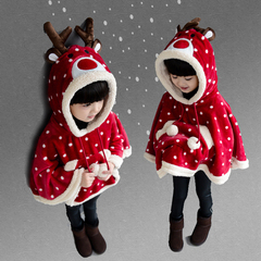 1-2-3-4-5岁女童圣诞节驯鹿披风斗篷婴幼儿红色宝宝麋鹿加绒加厚