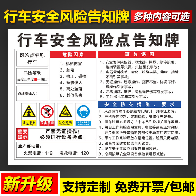 行车安全风险点告知标识牌重要提示严禁无证操作防范措施要求必须