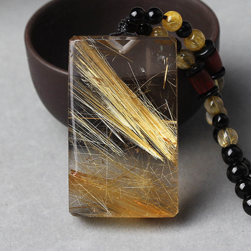 31.79g 天然钛晶发晶无事牌吊坠