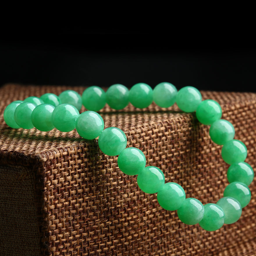 精品缅甸天然翡翠a货水润苹果绿满绿珠子手链手串 17.80g