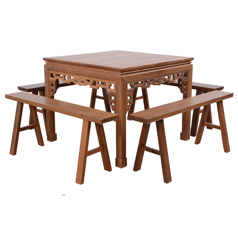 红木古典家具中式客厅实木正方形餐桌长条凳鸡翅木八仙桌酒楼餐台