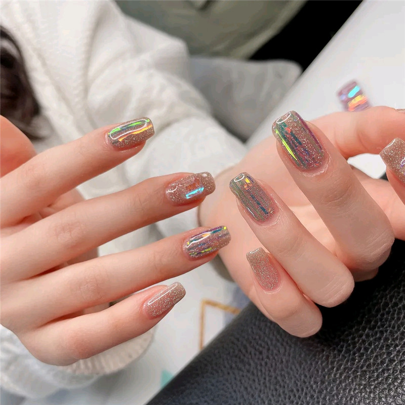 网红穿戴甲小红书抖音日韩闪亮晶钻玻璃纸光疗美甲成品假指甲贴片