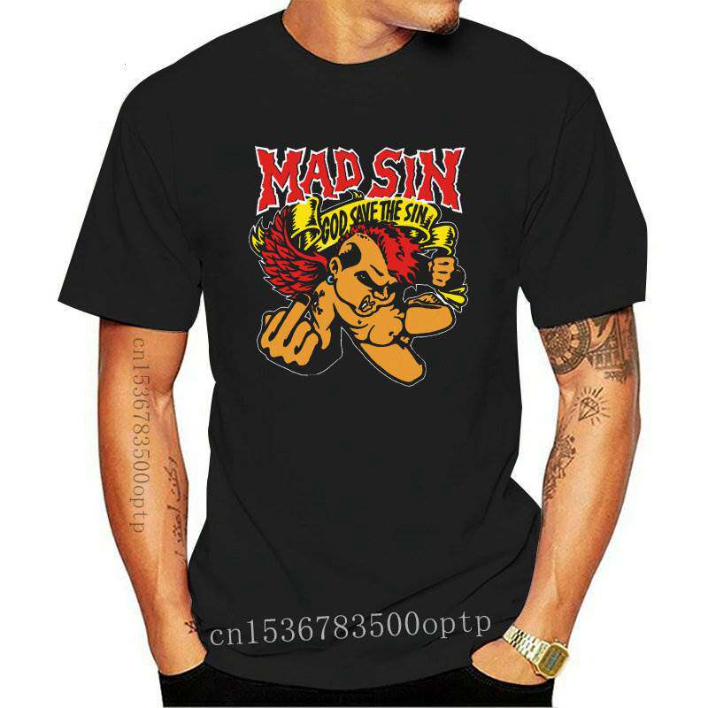 mad sin god save the sin punk rock black mens t-shirt cotton