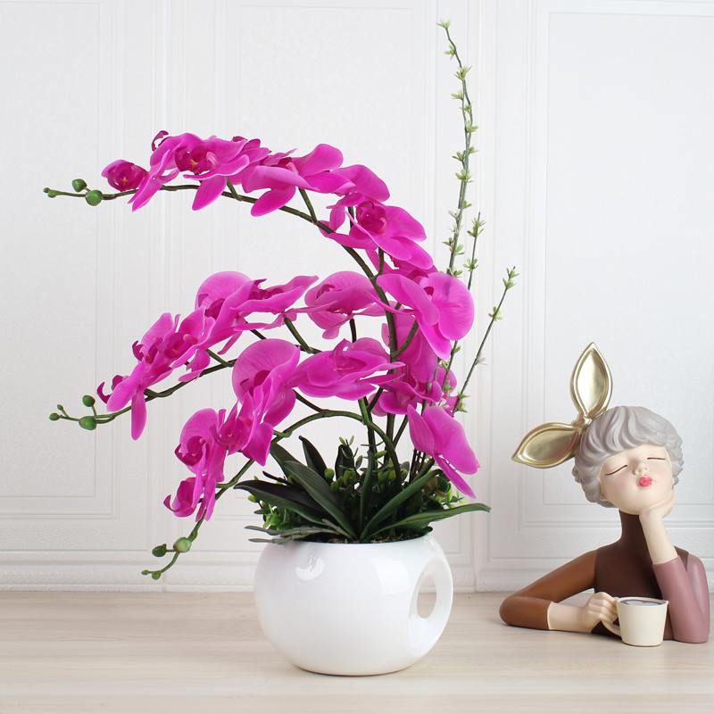 1折)手感pu蝴蝶兰仿真花假花摆件花艺摆花客厅前台花带盆电视柜装饰